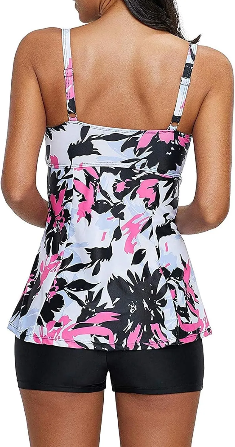 Century Star Tankini Swimsuits for Women Retro Bathing Suits Two Pieces Modest Swimming Wear Sports Tank Tops with Boyshorts