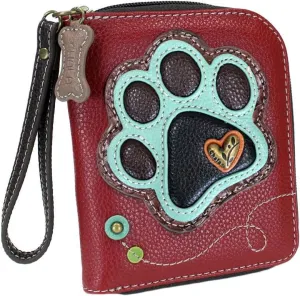 Chala Teal Paw Print Zip-Around Wristlet Wallet Dog Mom Gift