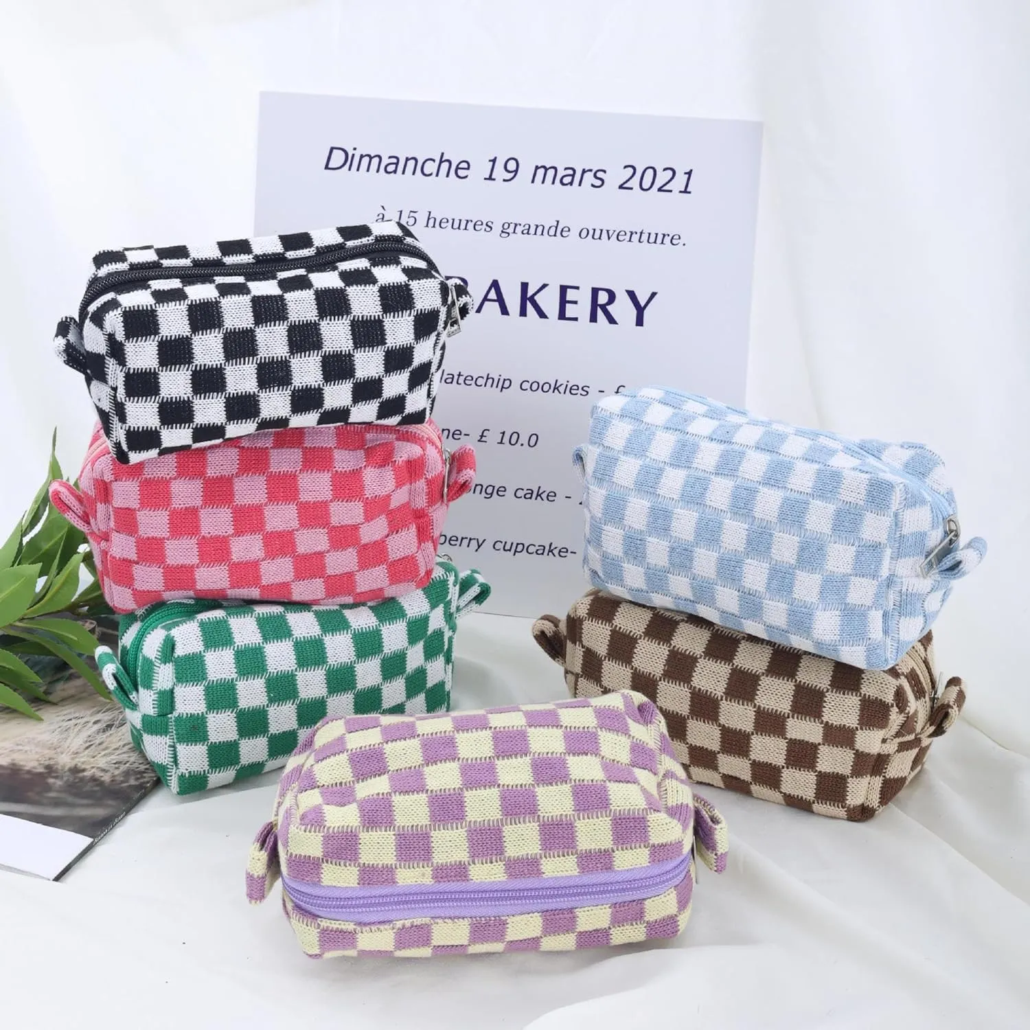 Checkerboard Makeup Bag Travel Toiletry Bag Organizer Makeup Brushes Storage Bag Checkered Pencil Case Portable Plaid Purse