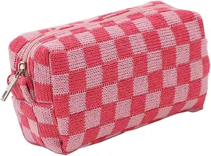 Checkerboard Makeup Bag Travel Toiletry Bag Organizer Makeup Brushes Storage Bag Checkered Pencil Case Portable Plaid Purse
