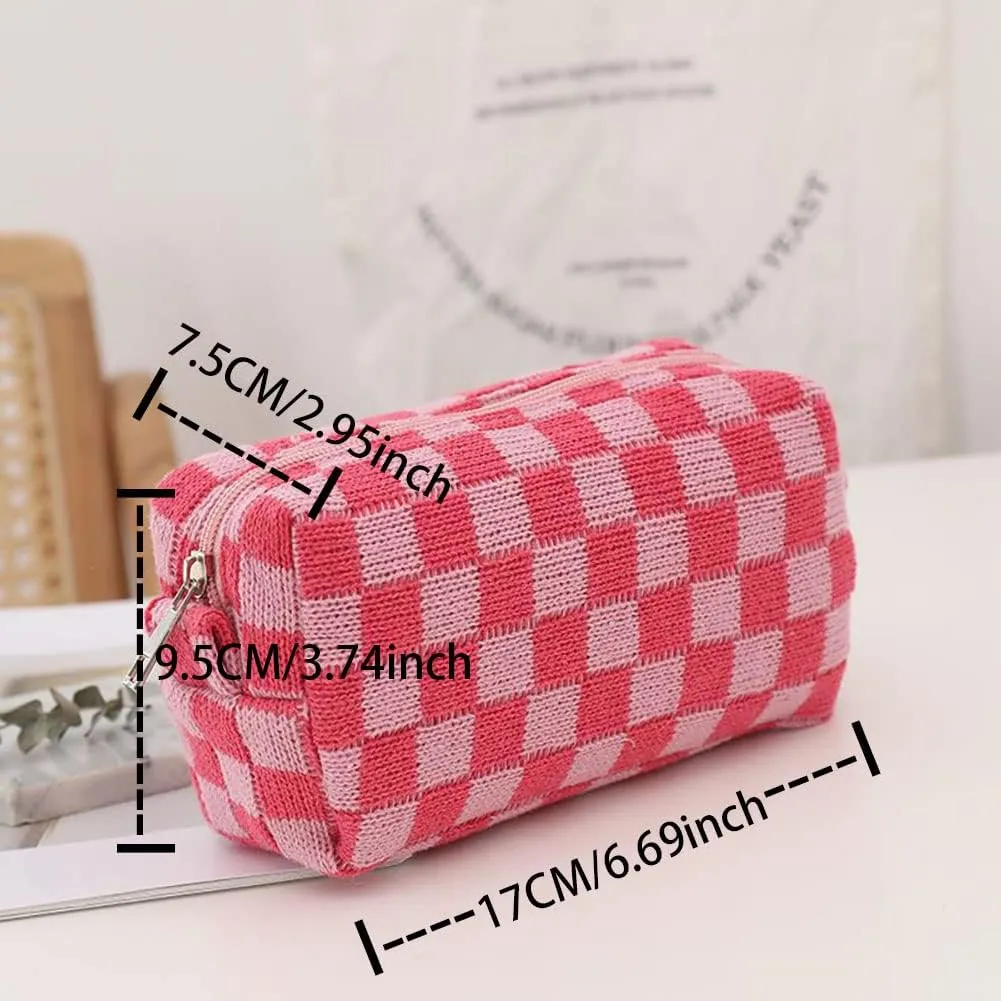 Checkerboard Makeup Bag Travel Toiletry Bag Organizer Makeup Brushes Storage Bag Checkered Pencil Case Portable Plaid Purse
