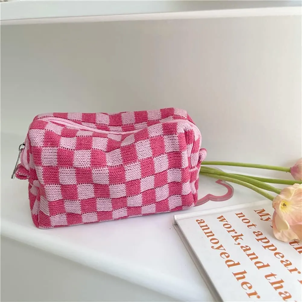 Checkerboard Makeup Bag Travel Toiletry Bag Organizer Makeup Brushes Storage Bag Checkered Pencil Case Portable Plaid Purse