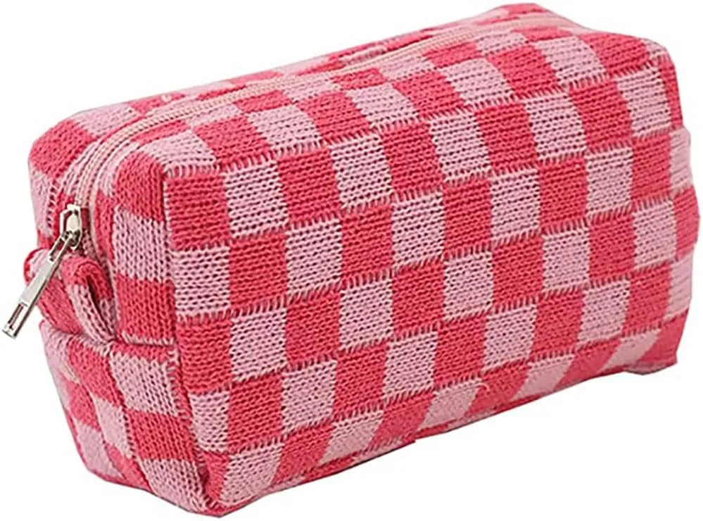 Checkerboard Makeup Bag Travel Toiletry Bag Organizer Makeup Brushes Storage Bag Checkered Pencil Case Portable Plaid Purse
