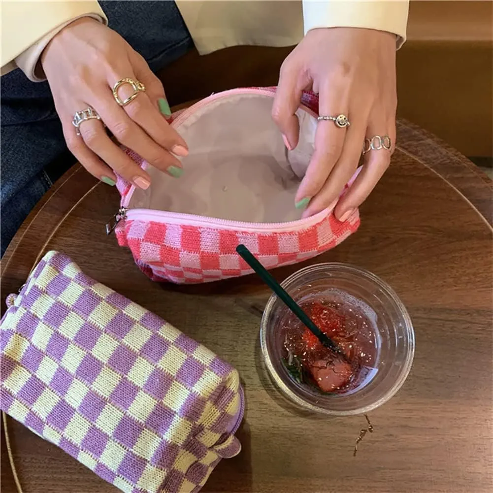 Checkerboard Makeup Bag Travel Toiletry Bag Organizer Makeup Brushes Storage Bag Checkered Pencil Case Portable Plaid Purse