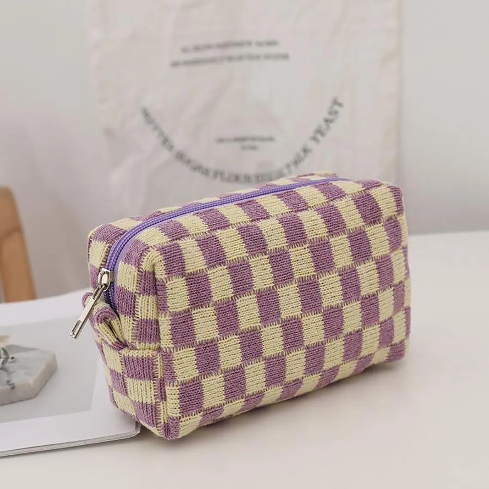 Checkerboard Makeup Bag Travel Toiletry Bag Organizer Makeup Brushes Storage Bag Checkered Pencil Case Portable Plaid Purse