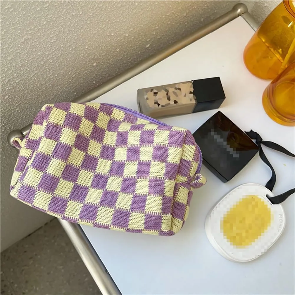 Checkerboard Makeup Bag Travel Toiletry Bag Organizer Makeup Brushes Storage Bag Checkered Pencil Case Portable Plaid Purse
