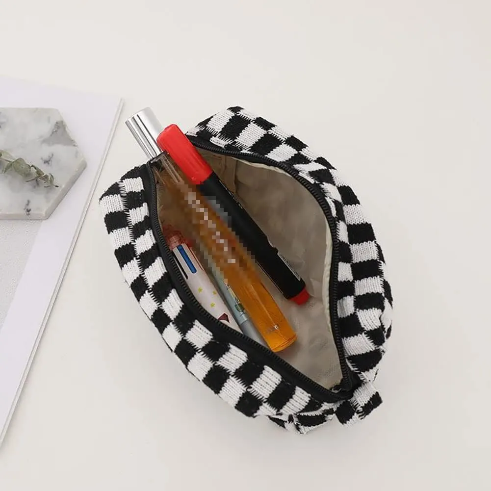 Checkerboard Makeup Bag Travel Toiletry Bag Organizer Makeup Brushes Storage Bag Checkered Pencil Case Portable Plaid Purse