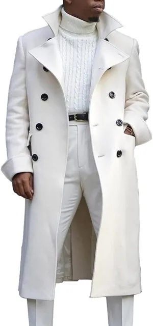 chouyatou Men's British Style Double Breasted Heavyweight Mid Long Wool Pea Coat