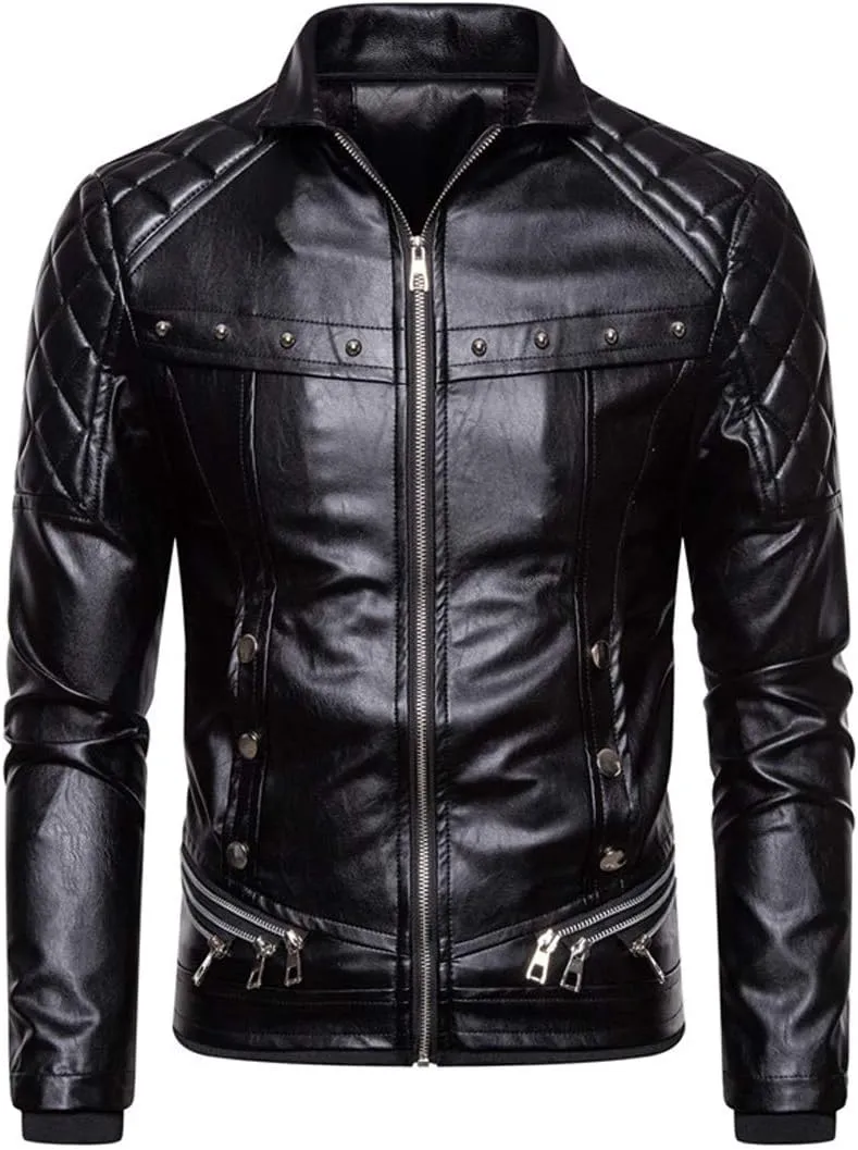 chouyatou Men's Removable Fur Collar Sherpa Lined Steampunk Faux Leather Jacket