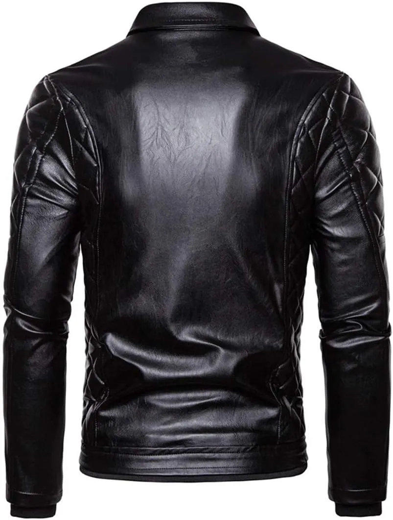 chouyatou Men's Removable Fur Collar Sherpa Lined Steampunk Faux Leather Jacket