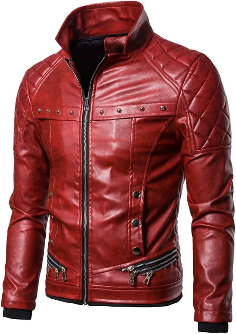 chouyatou Men's Removable Fur Collar Sherpa Lined Steampunk Faux Leather Jacket