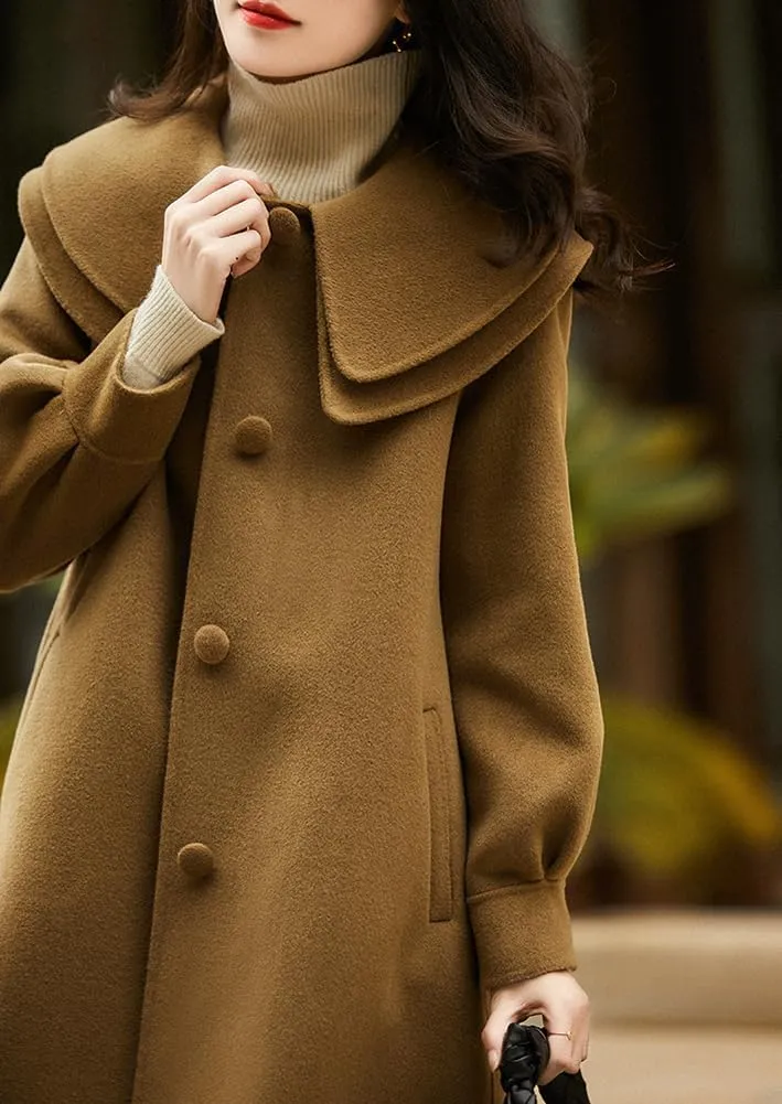 chouyatou Women's Peter Pan Collar Wool Coat Single Breasted Winter Midi Long Trench Pea Coat