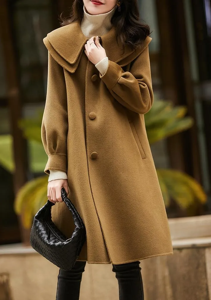 chouyatou Women's Peter Pan Collar Wool Coat Single Breasted Winter Midi Long Trench Pea Coat