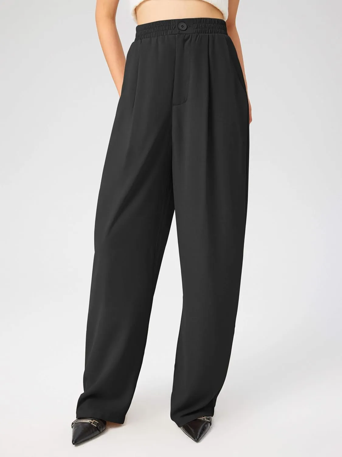 CIDER Solid High Waist Pleated Wide Leg Trousers