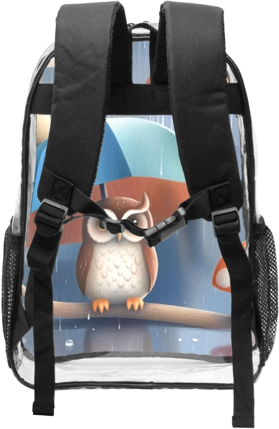 Clear Backpack, Compatible with Cute Owl Mushroom Clear Bag Stadium Approved, PVC Transparent Clear Book Bag with Adjustable Shoulder Straps for Security Work Concert Festival Travel