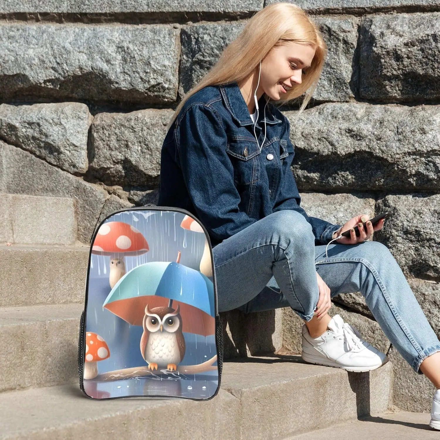 Clear Backpack, Compatible with Cute Owl Mushroom Clear Bag Stadium Approved, PVC Transparent Clear Book Bag with Adjustable Shoulder Straps for Security Work Concert Festival Travel