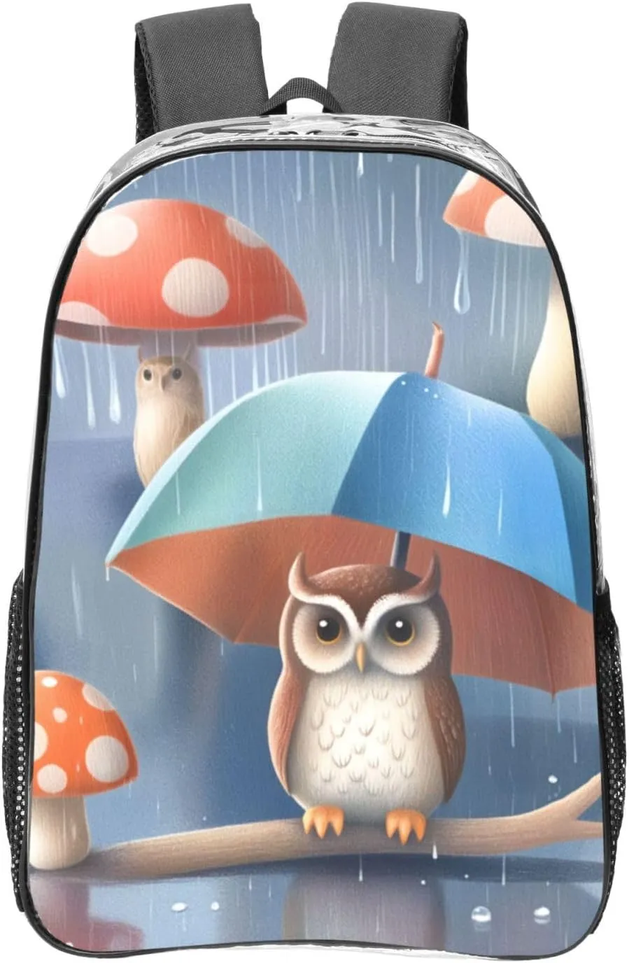 Clear Backpack, Compatible with Cute Owl Mushroom Clear Bag Stadium Approved, PVC Transparent Clear Book Bag with Adjustable Shoulder Straps for Security Work Concert Festival Travel