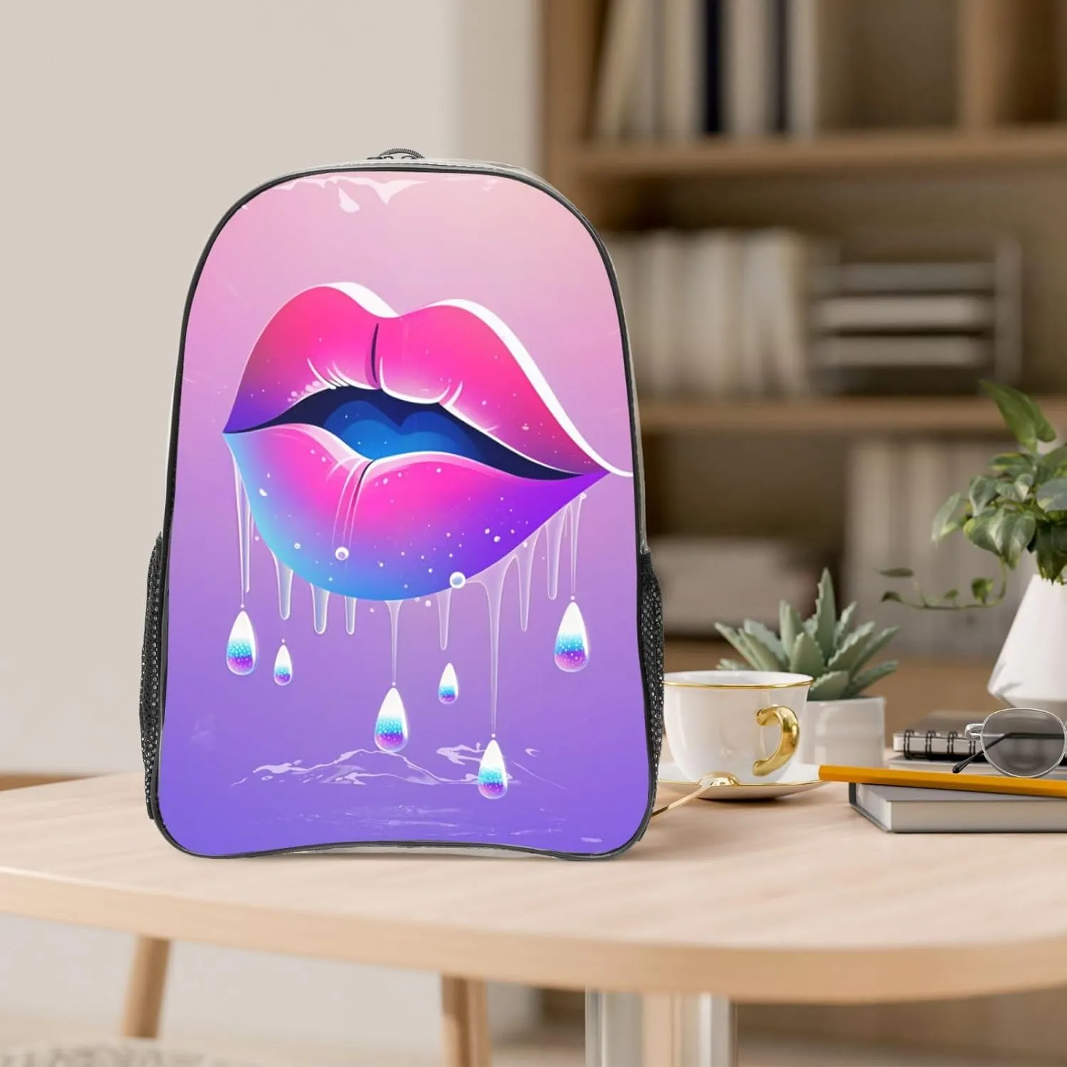 Clear Backpack Heavy Duty, Compatible with Funny Lips Transparent Backpack PVC See Through Bookbag for Women Men for Stadium Events College Work Festival