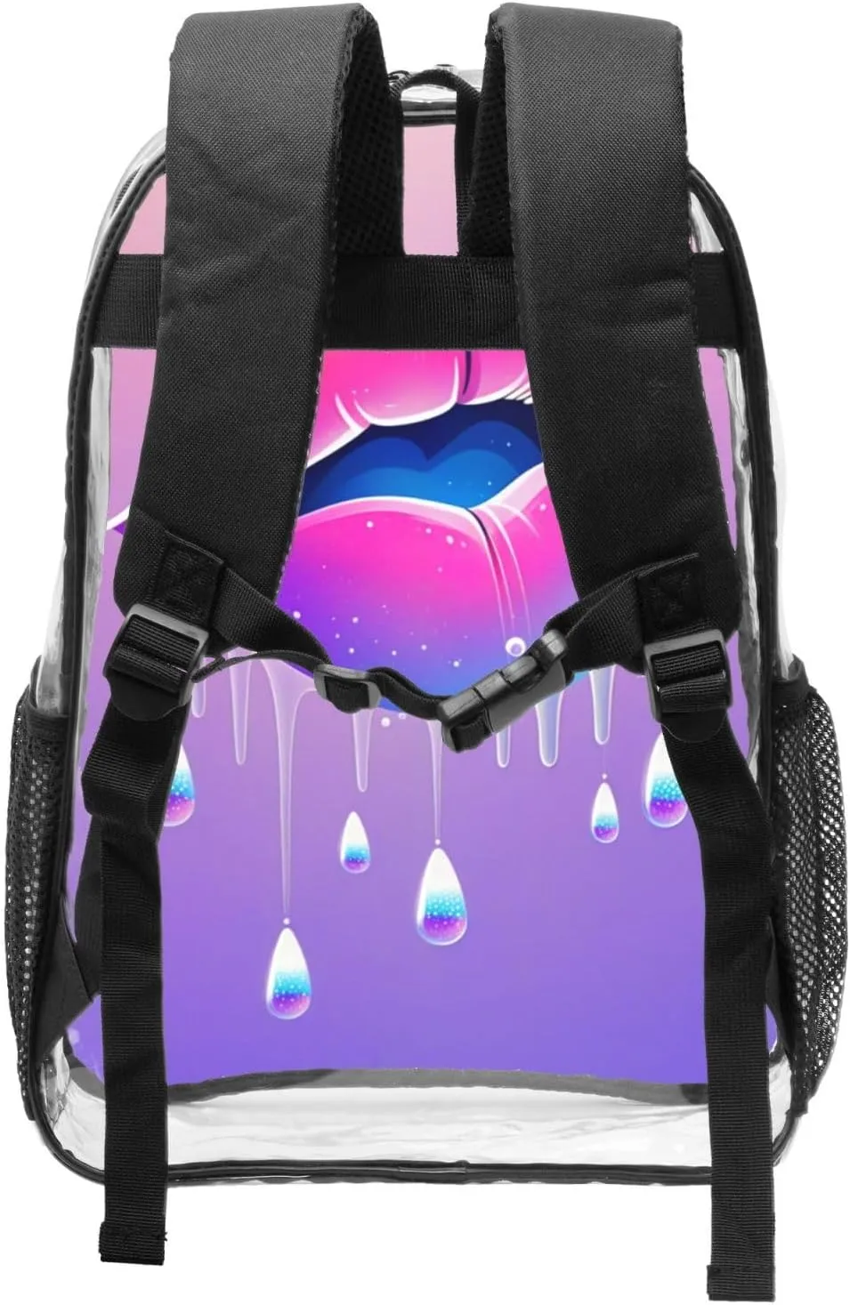 Clear Backpack Heavy Duty, Compatible with Funny Lips Transparent Backpack PVC See Through Bookbag for Women Men for Stadium Events College Work Festival
