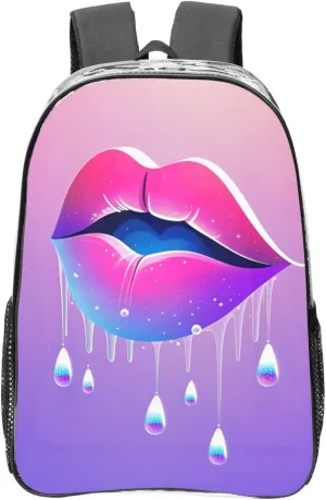 Clear Backpack Heavy Duty, Compatible with Funny Lips Transparent Backpack PVC See Through Bookbag for Women Men for Stadium Events College Work Festival