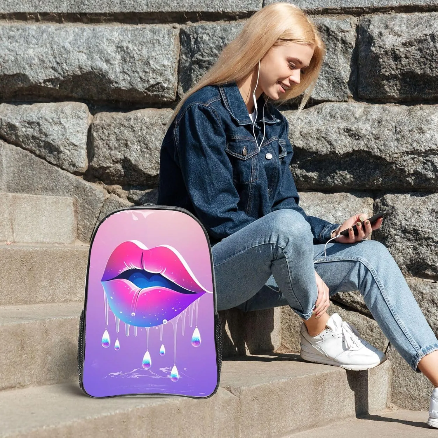 Clear Backpack Heavy Duty, Compatible with Funny Lips Transparent Backpack PVC See Through Bookbag for Women Men for Stadium Events College Work Festival