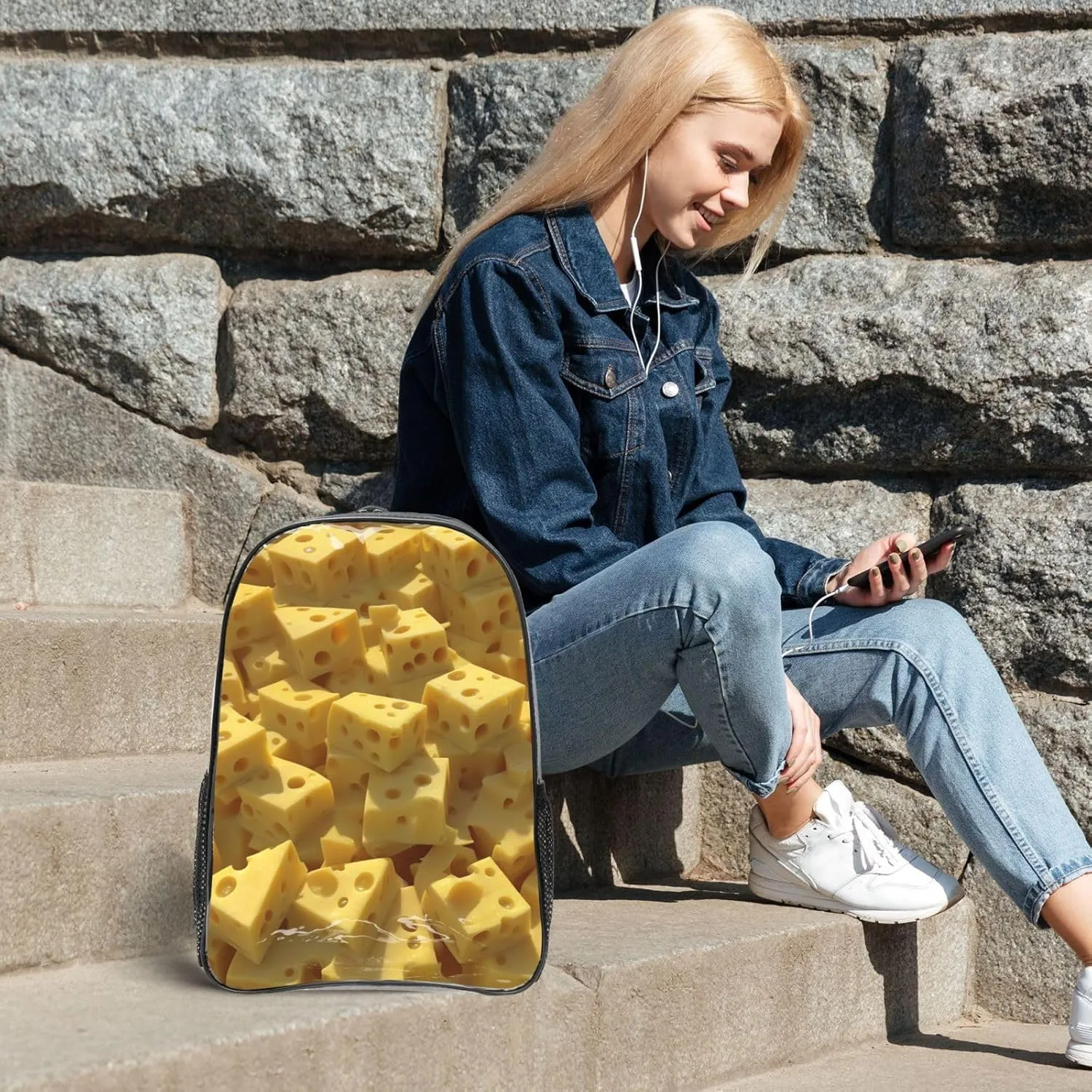 Clear Backpack Stadium Approved for Concert Festival Sport Work, Small Clear Bag with Reinforced Shoulder Straps - Compatible with Yellow Cheese Pattern Texture