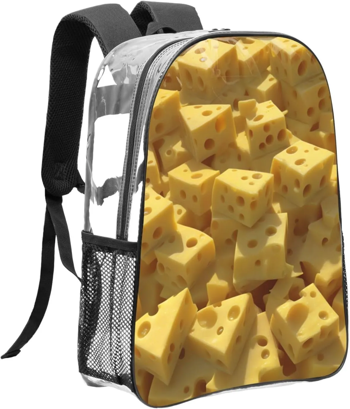 Clear Backpack Stadium Approved for Concert Festival Sport Work, Small Clear Bag with Reinforced Shoulder Straps - Compatible with Yellow Cheese Pattern Texture