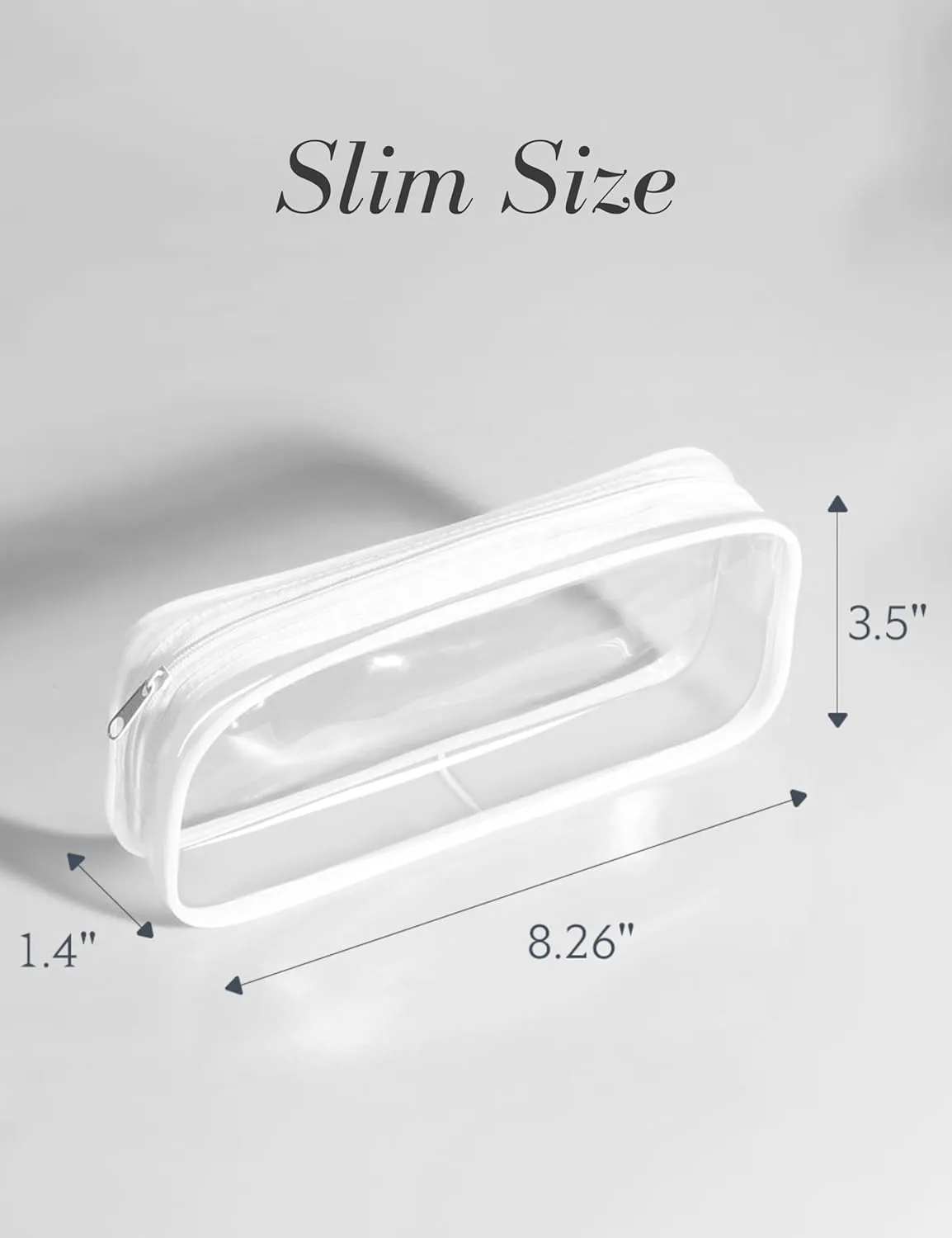 Clear Cosmetic Bag with Handle - Two Compartment Toiletry & Makeup Bag - Zipper Makeup Organizer - Clear Makeup Brush Holder (Medium & Slim, White)