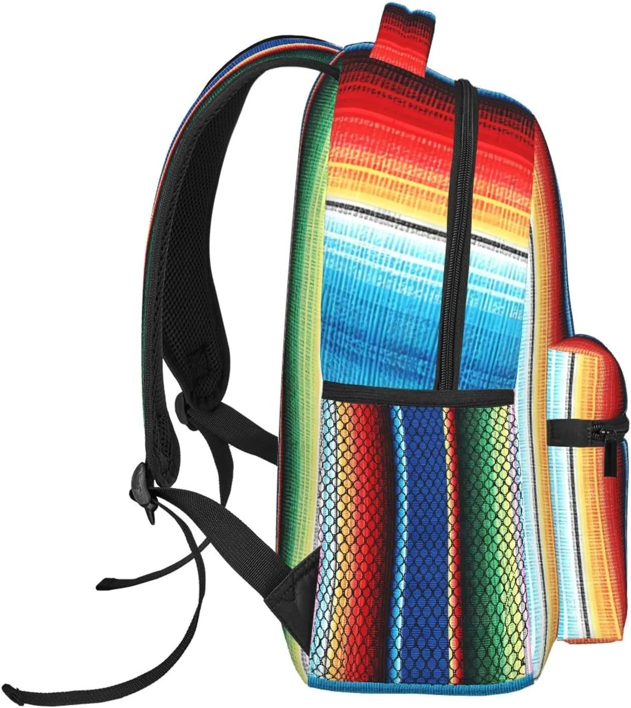 Colorful Mexican Stripes Backpack Casual Pack Bag Laptop Backpack With Side Pocket Front Zipper Pocket Bookpack Travel Daypack Picnic Rucksack