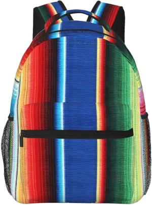 Colorful Mexican Stripes Backpack Casual Pack Bag Laptop Backpack With Side Pocket Front Zipper Pocket Bookpack Travel Daypack Picnic Rucksack