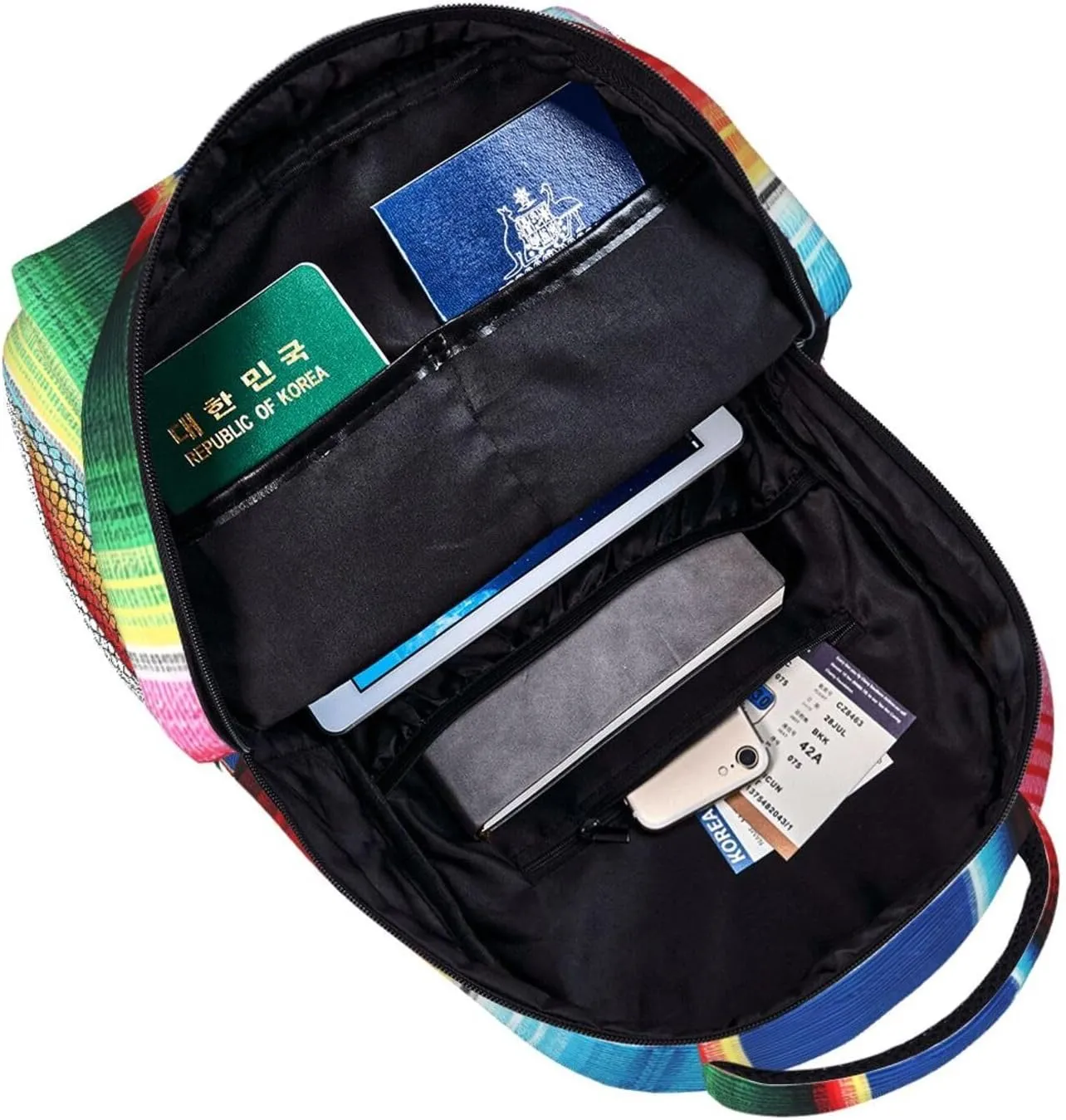Colorful Mexican Stripes Backpack Casual Pack Bag Laptop Backpack With Side Pocket Front Zipper Pocket Bookpack Travel Daypack Picnic Rucksack