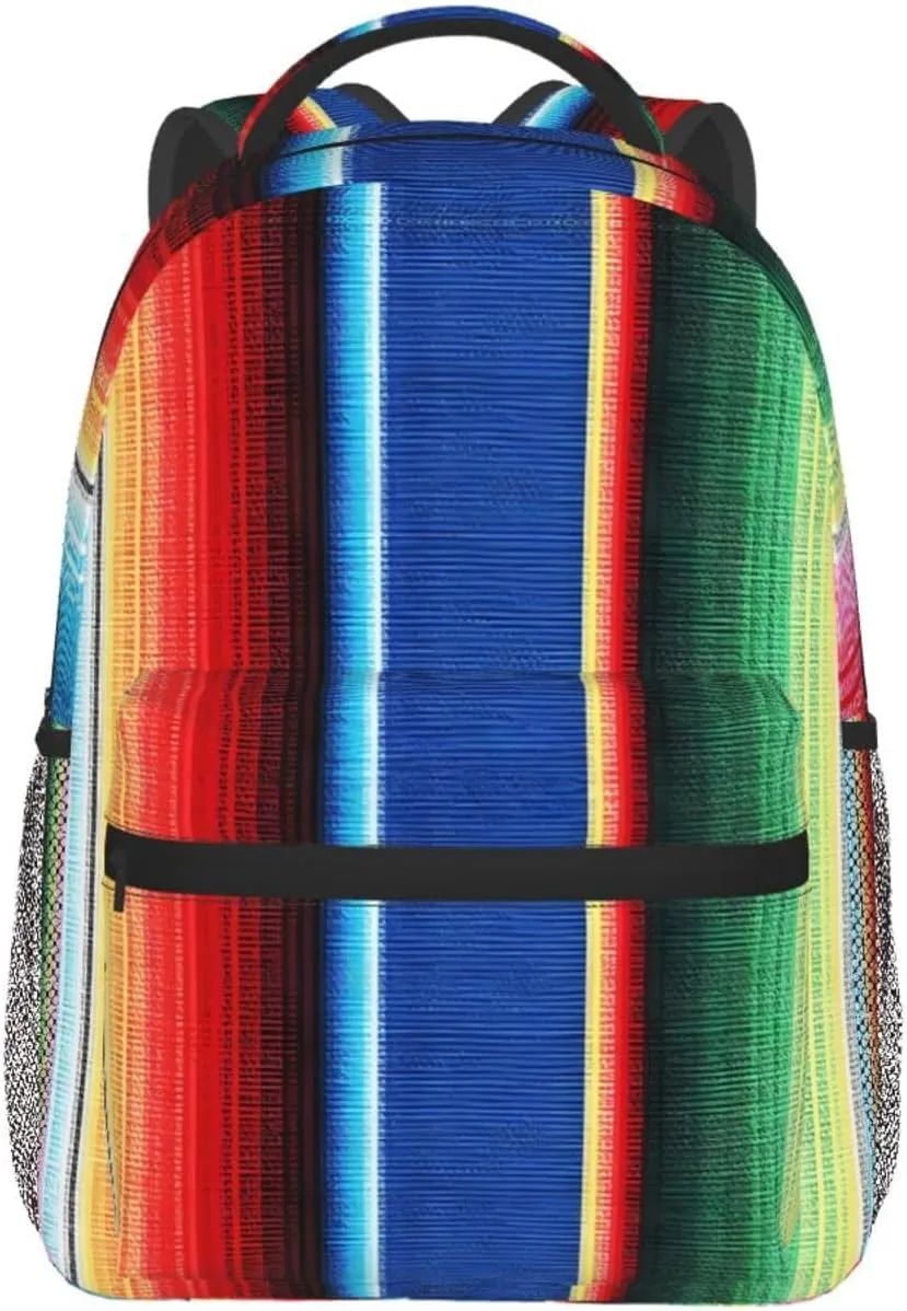 Colorful Mexican Stripes Backpack Casual Pack Bag Laptop Backpack With Side Pocket Front Zipper Pocket Bookpack Travel Daypack Picnic Rucksack