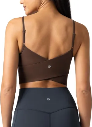 Colorfulkoala Women's Dreamlux Crop Tank Tops with Built in Bra Adjustable Spaghetti Strap Workout Yoga Camisole