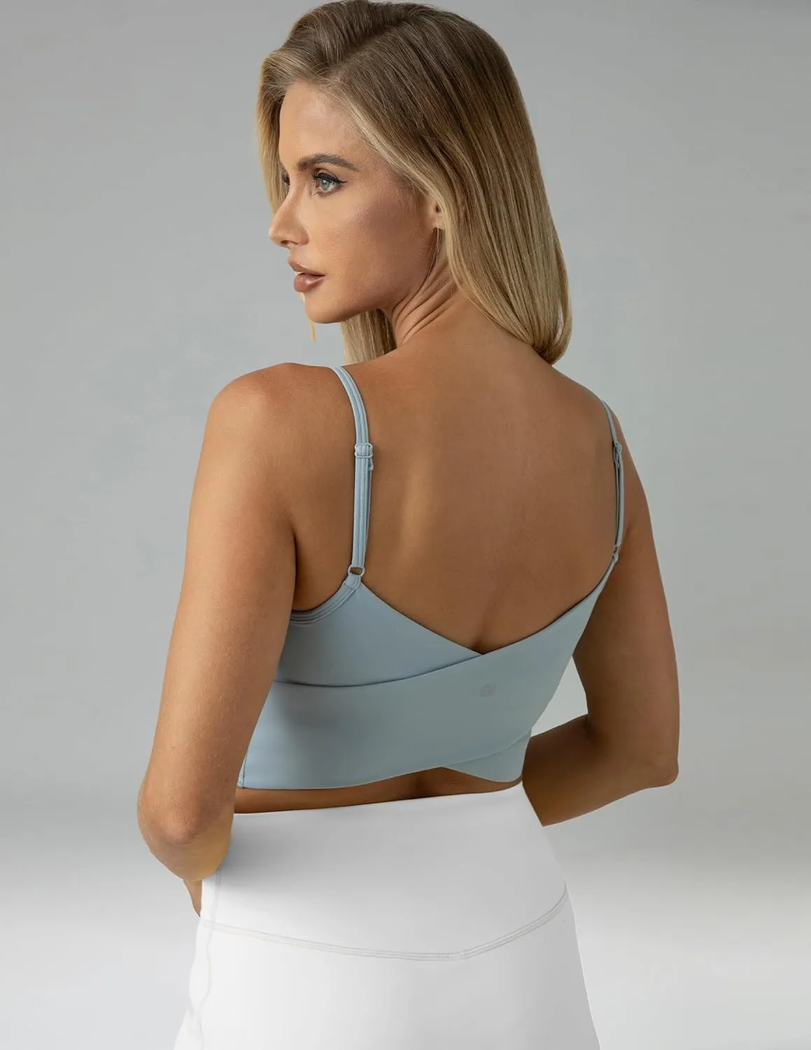 Colorfulkoala Women's Dreamlux Crop Tank Tops with Built in Bra Adjustable Spaghetti Strap Workout Yoga Camisole