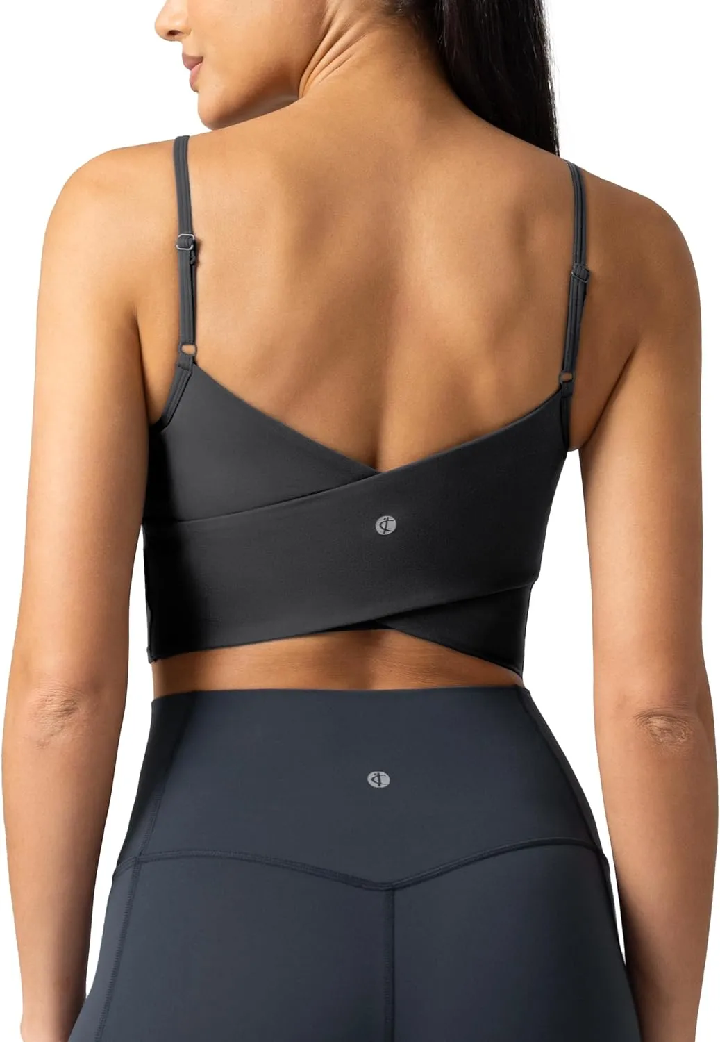 Colorfulkoala Women's Dreamlux Crop Tank Tops with Built in Bra Adjustable Spaghetti Strap Workout Yoga Camisole
