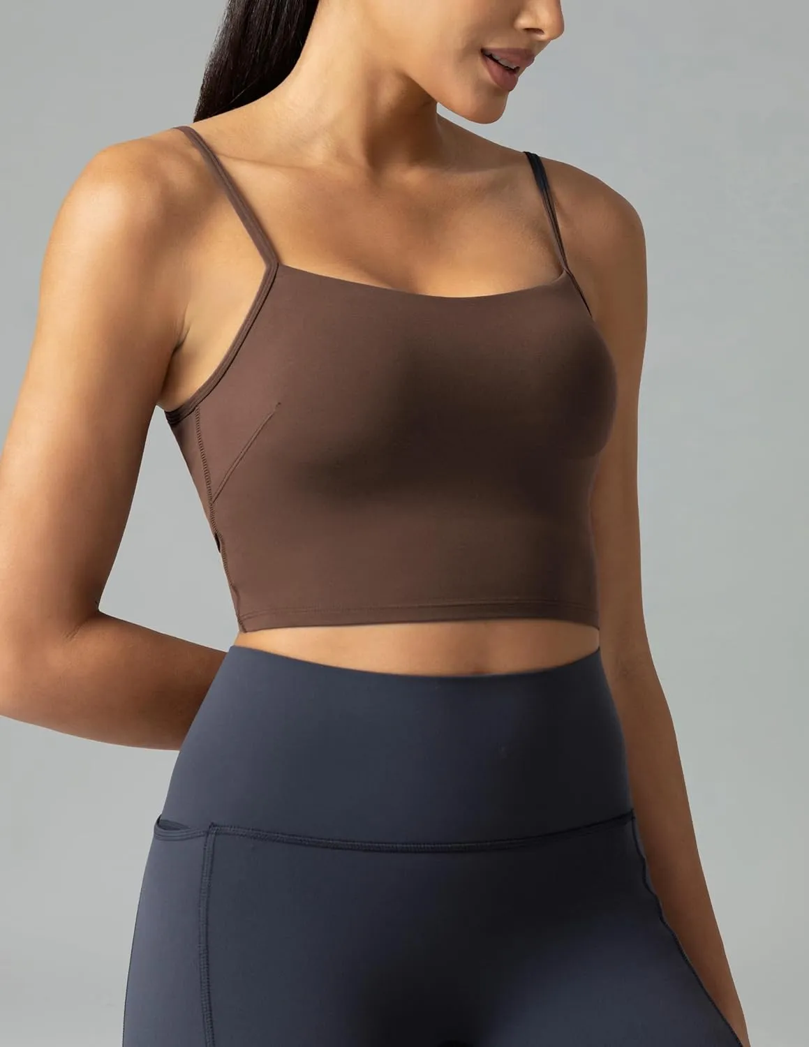 Colorfulkoala Women's Dreamlux Crop Tank Tops with Built in Bra Adjustable Spaghetti Strap Workout Yoga Camisole