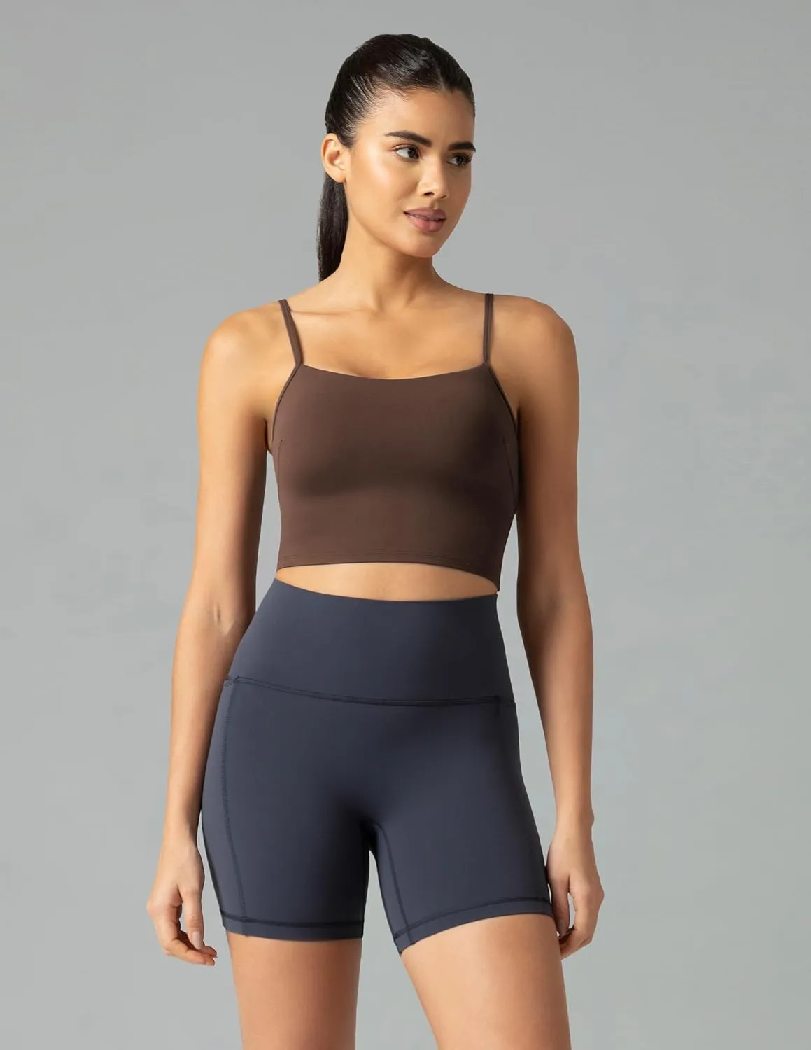 Colorfulkoala Women's Dreamlux Crop Tank Tops with Built in Bra Adjustable Spaghetti Strap Workout Yoga Camisole