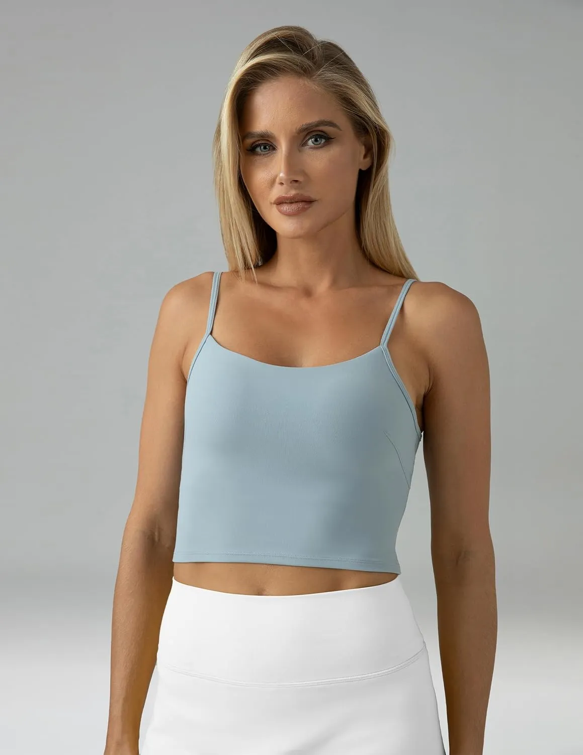 Colorfulkoala Women's Dreamlux Crop Tank Tops with Built in Bra Adjustable Spaghetti Strap Workout Yoga Camisole