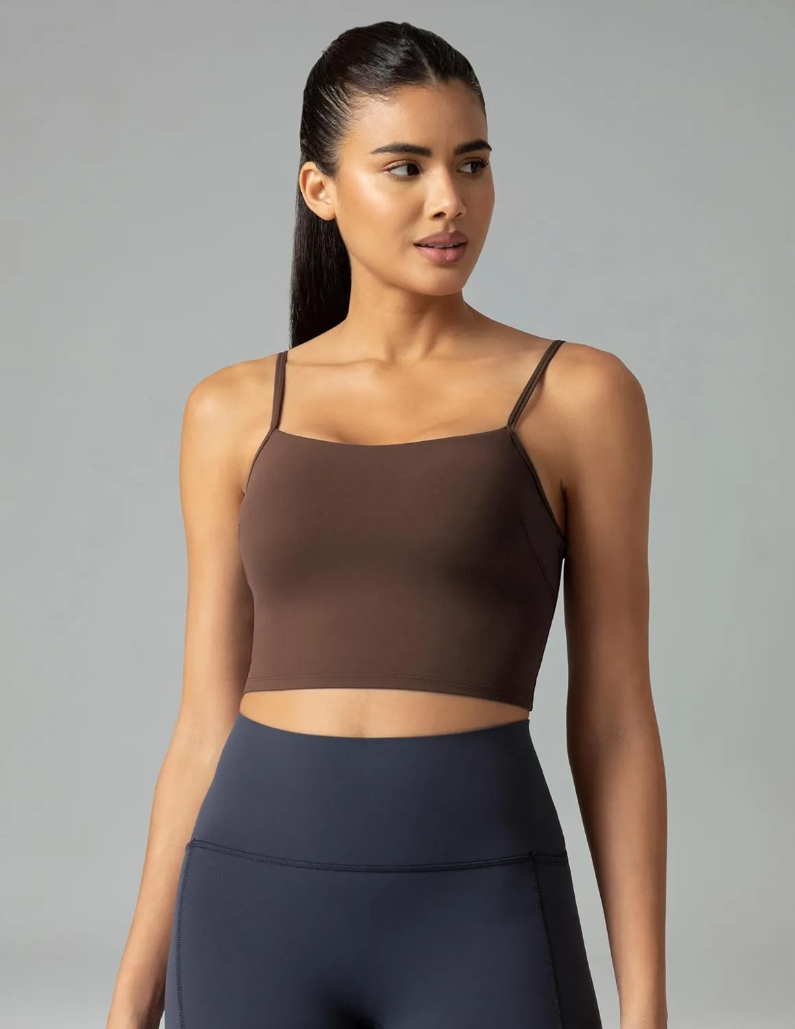 Colorfulkoala Women's Dreamlux Crop Tank Tops with Built in Bra Adjustable Spaghetti Strap Workout Yoga Camisole