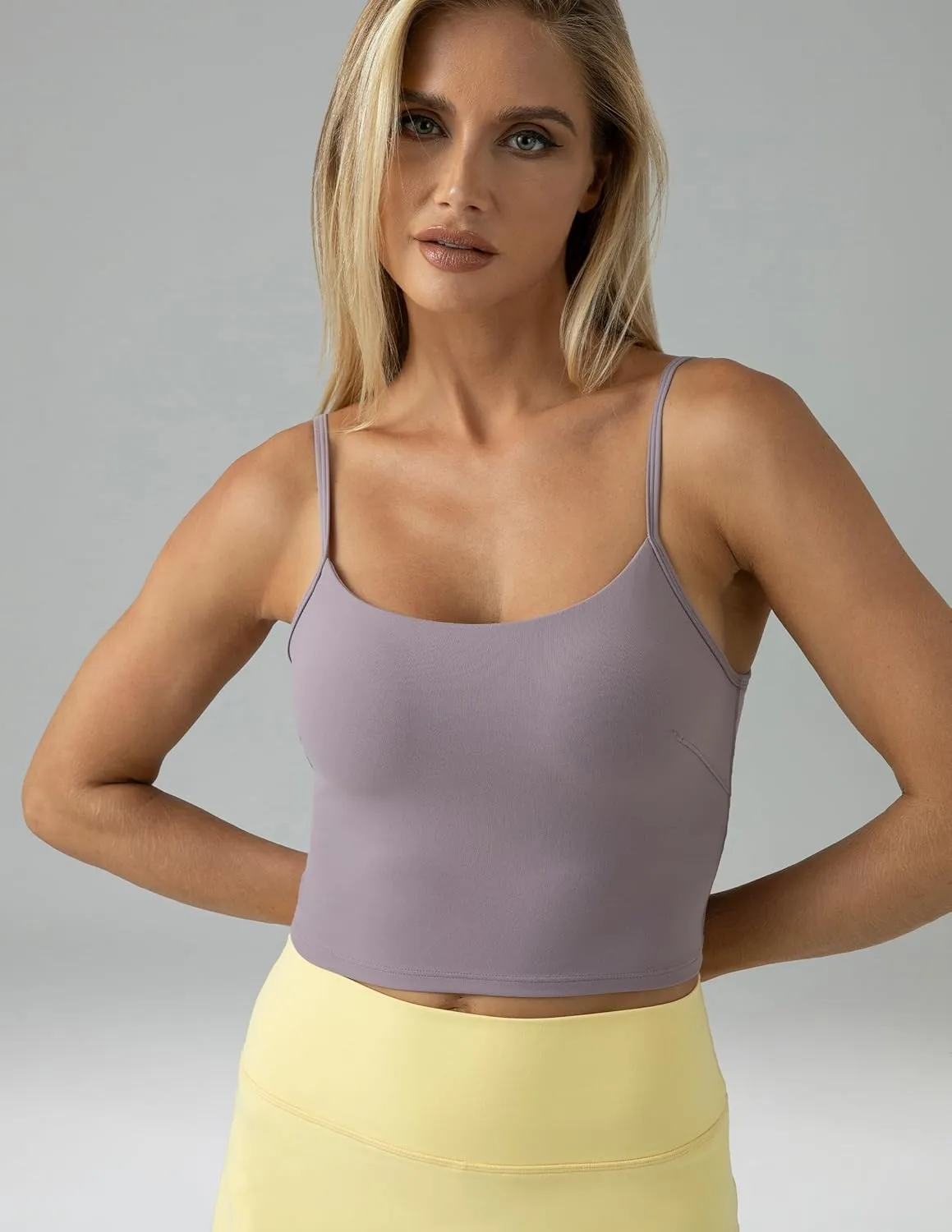 Colorfulkoala Women's Dreamlux Crop Tank Tops with Built in Bra Adjustable Spaghetti Strap Workout Yoga Camisole