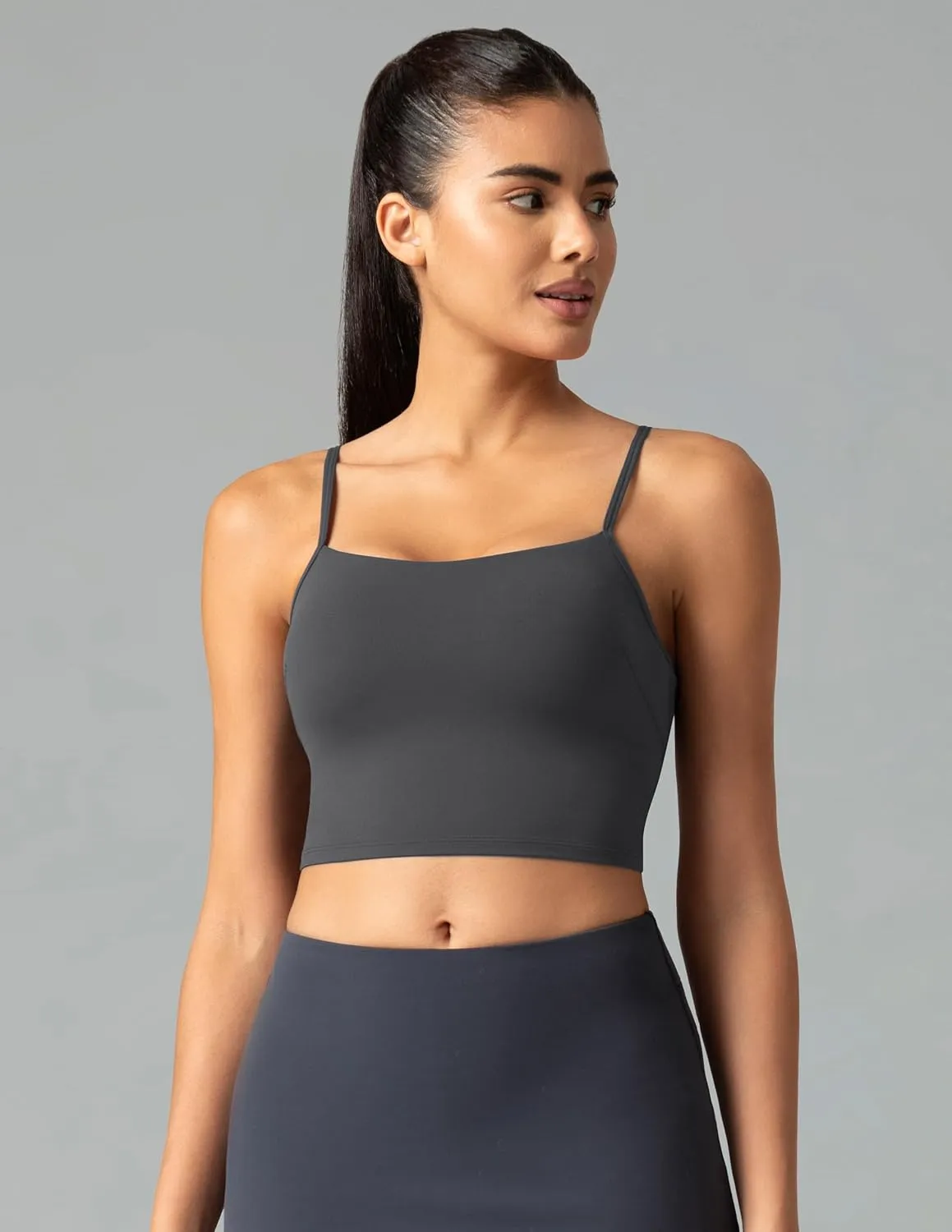 Colorfulkoala Women's Dreamlux Crop Tank Tops with Built in Bra Adjustable Spaghetti Strap Workout Yoga Camisole