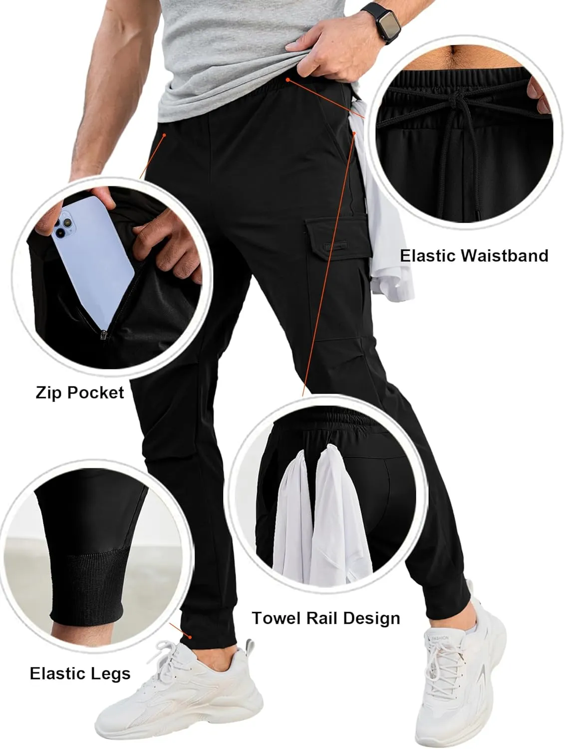 Comdecevis Men's Cargo Jogger Pants Stretch Sweatpants Slim Fit Tactical Pants with Zipper Pockets Casual Trousers