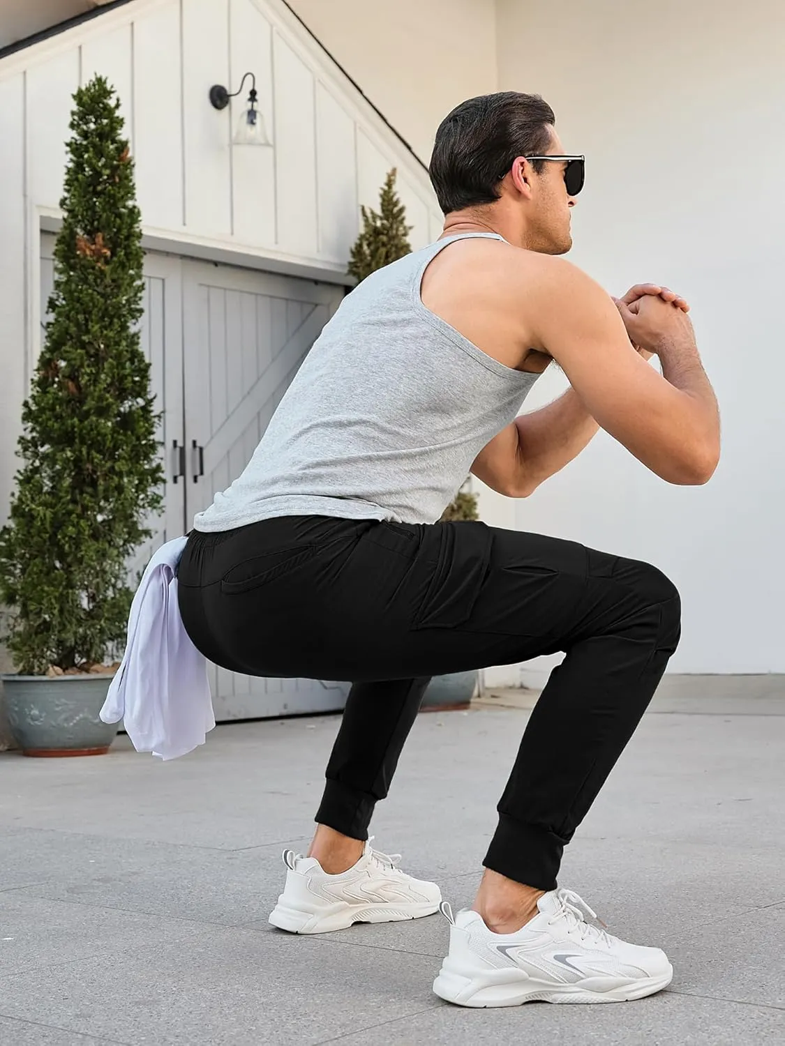 Comdecevis Men's Cargo Jogger Pants Stretch Sweatpants Slim Fit Tactical Pants with Zipper Pockets Casual Trousers