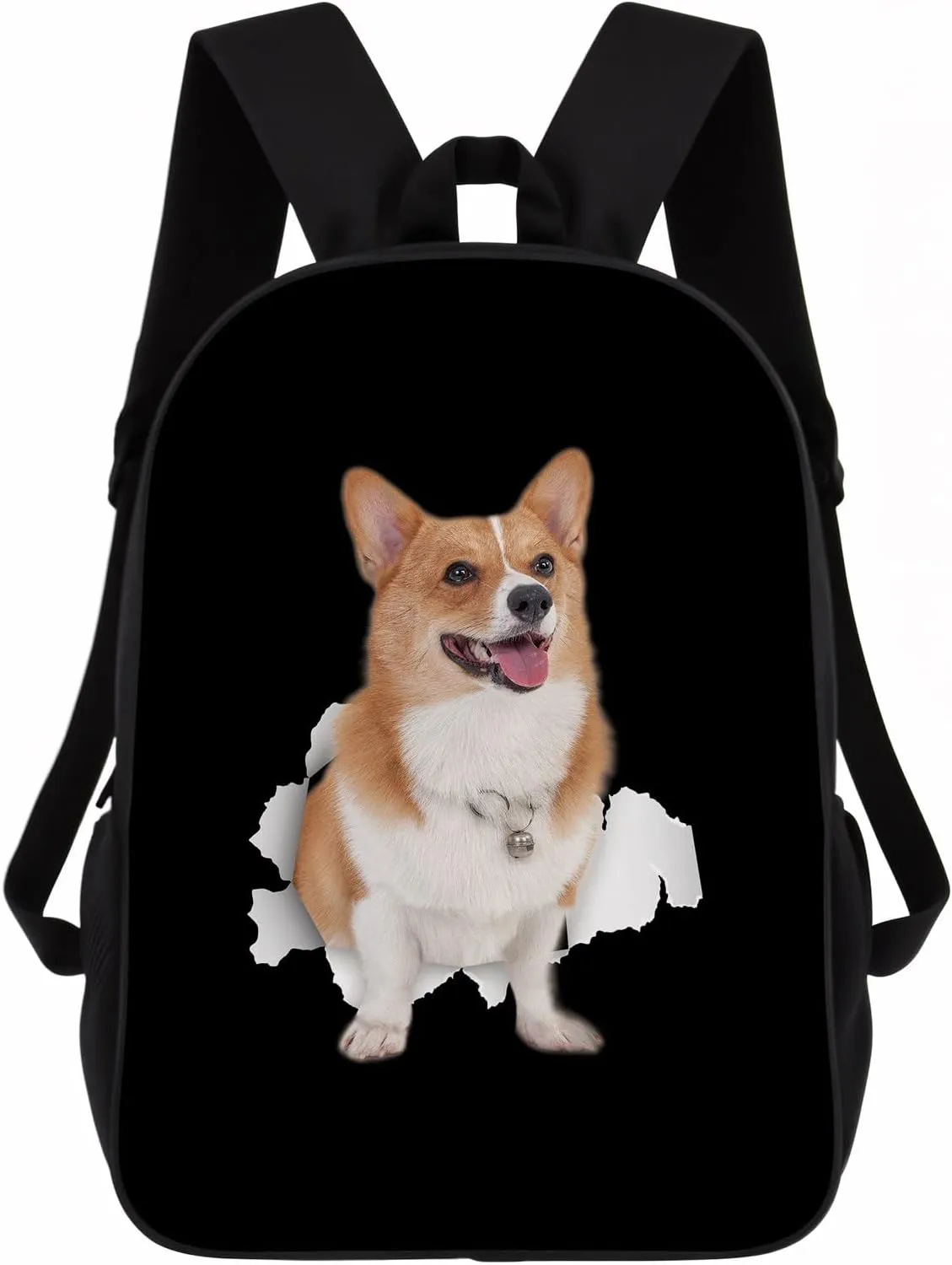 Corgi Backpack Daypack Lovely Dog Print Bookbag Laptop Bag For Work Travel Hiking 17 Inch Black Lightweight