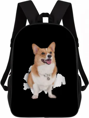 Corgi Backpack Daypack Lovely Dog Print Bookbag Laptop Bag For Work Travel Hiking 17 Inch Black Lightweight