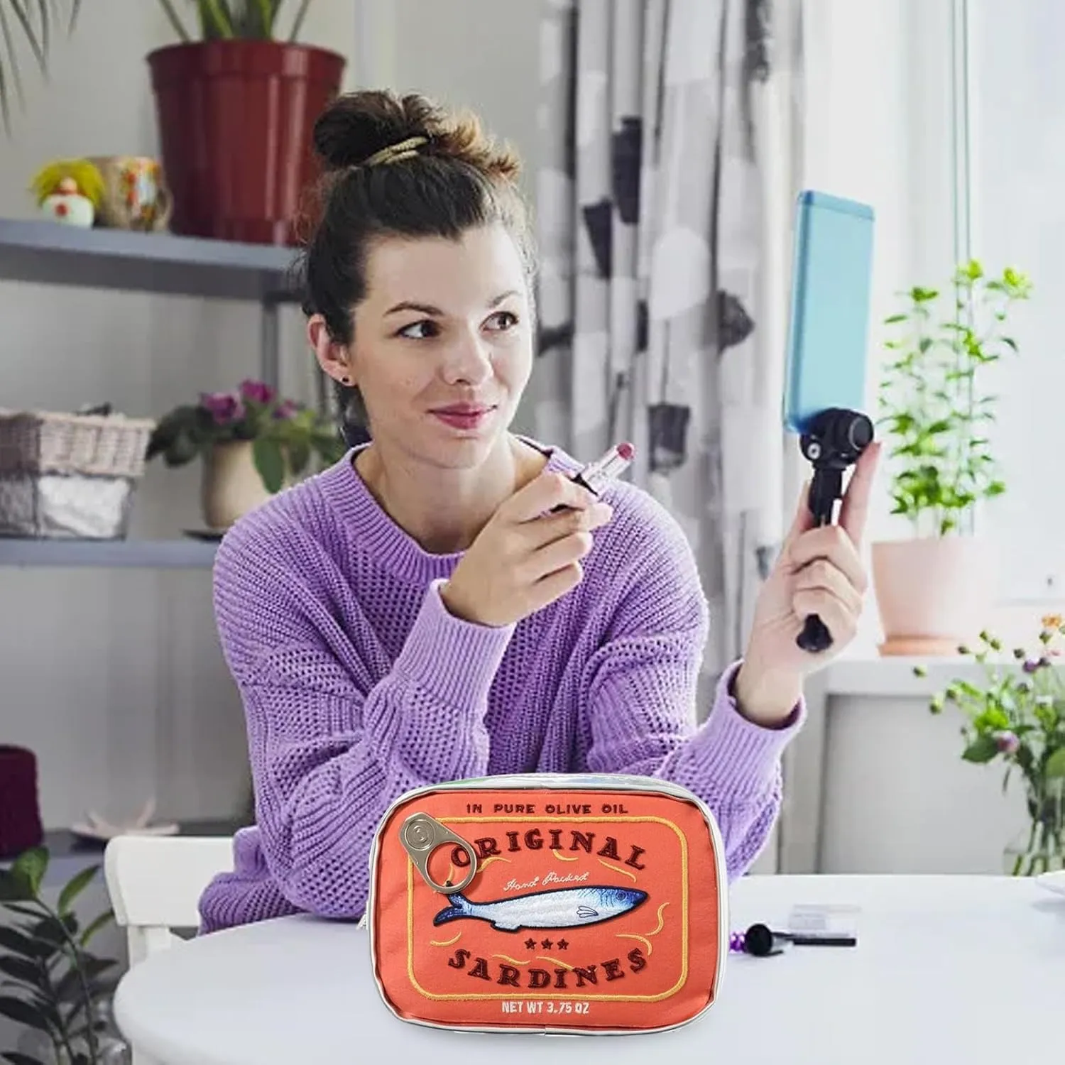 Cosmetic Bag - Travel Toiletry Bag, Makeup Organizer Bag | Multifunctional Small Cosmetic Bag, Canned Sardine Aesthetic Storage Bag, Compact Bag For Women P, Orange, Consulte la descripcin, See