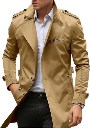 crazynekos Men's Cotton Coat Single Breasted Overcoat Winter Warm Hooded Trench Coat