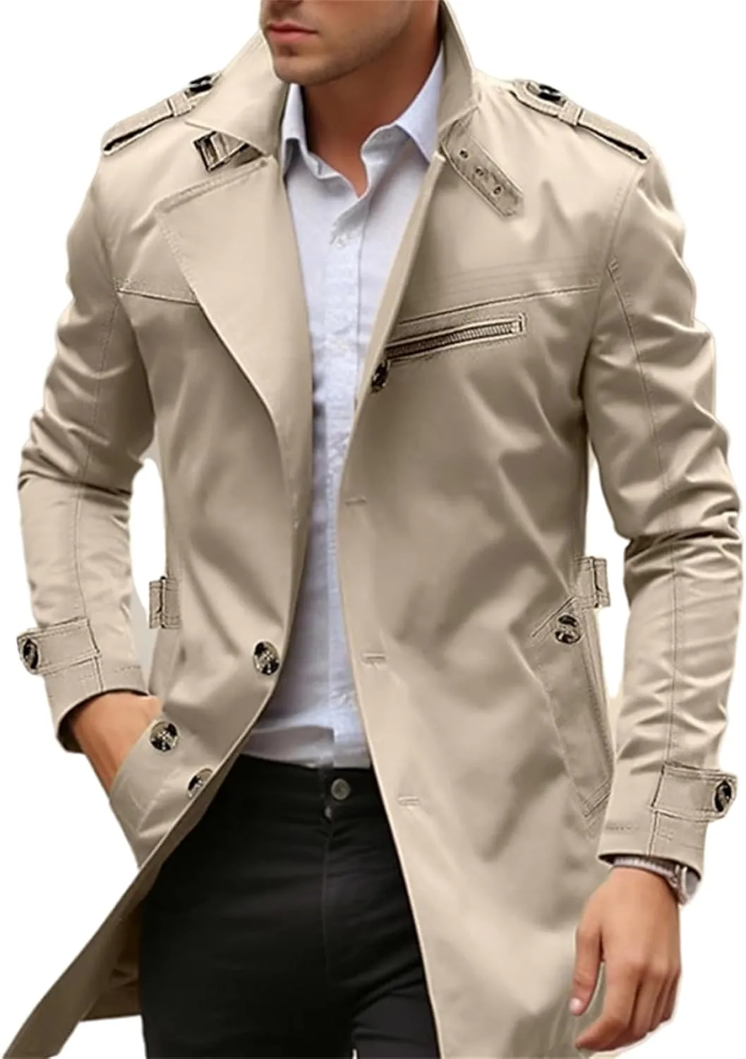 crazynekos Men's Cotton Coat Single Breasted Overcoat Winter Warm Hooded Trench Coat