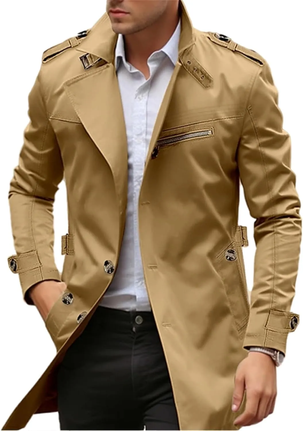 crazynekos Men's Cotton Coat Single Breasted Overcoat Winter Warm Hooded Trench Coat