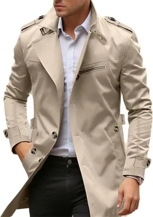 crazynekos Men's Cotton Coat Single Breasted Overcoat Winter Warm Hooded Trench Coat